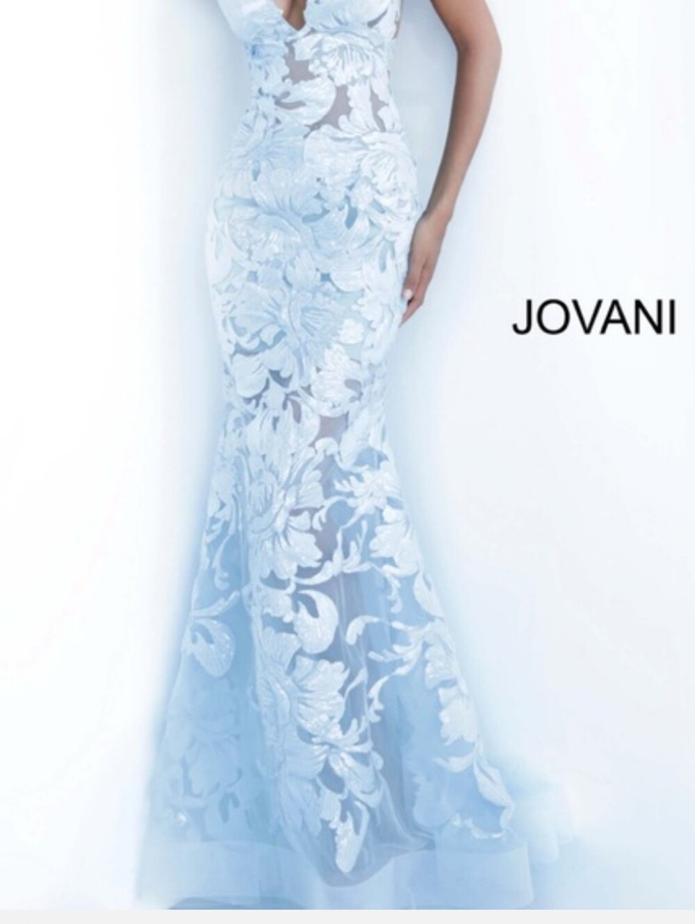 Jovani Light Blue Strapless Floral Lace Cocktail Dress